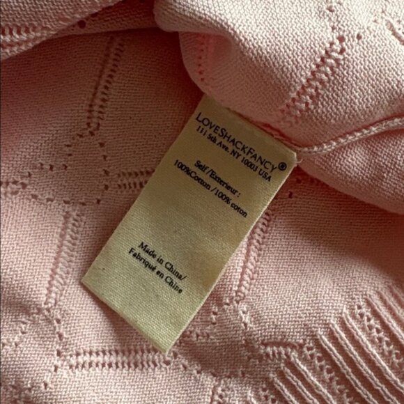 NWT LoveShackFancy Petra Knit Pointelle Heart Argyle Cardigan Velour Pink | S - Picture 9 of 11